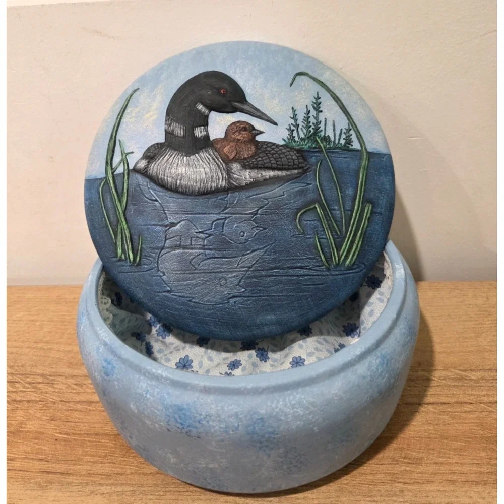 Vintage 90s Doc Holliday Kinzie Ceramic Trinket Jewelry Box Loon Cabin Decor 7''